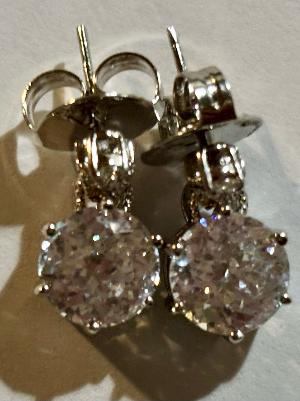 Clear Crystal Round Drop Stud Earrings in Silver-Tone - Picture 3 of 13